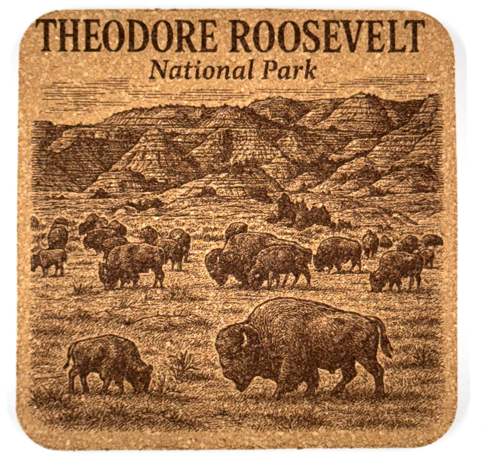 Theodore Roosevelt National Park Cork Coaster – North Dakota Badlands Scene