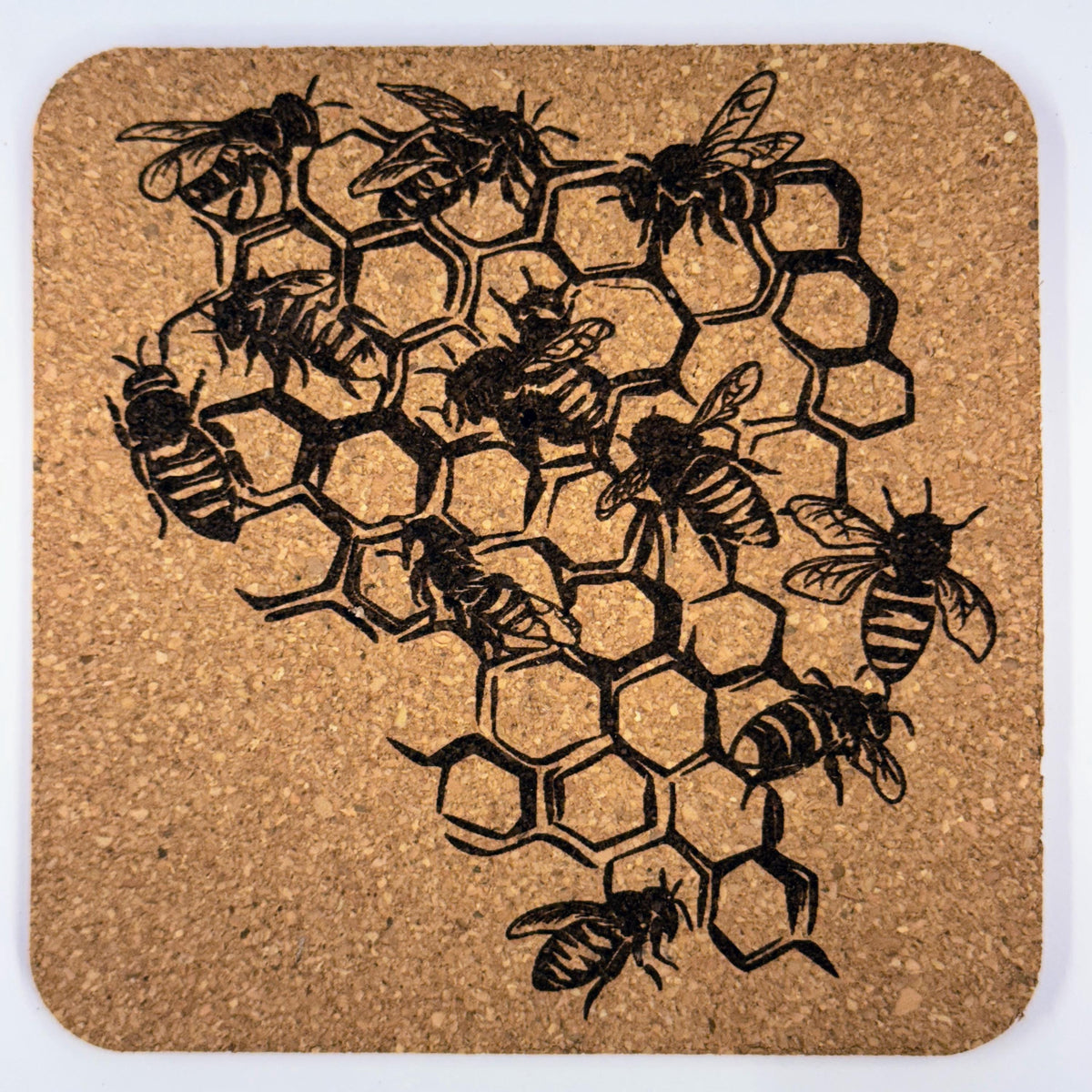 Honeycomb Bees Design – Botanical Cork Coaster