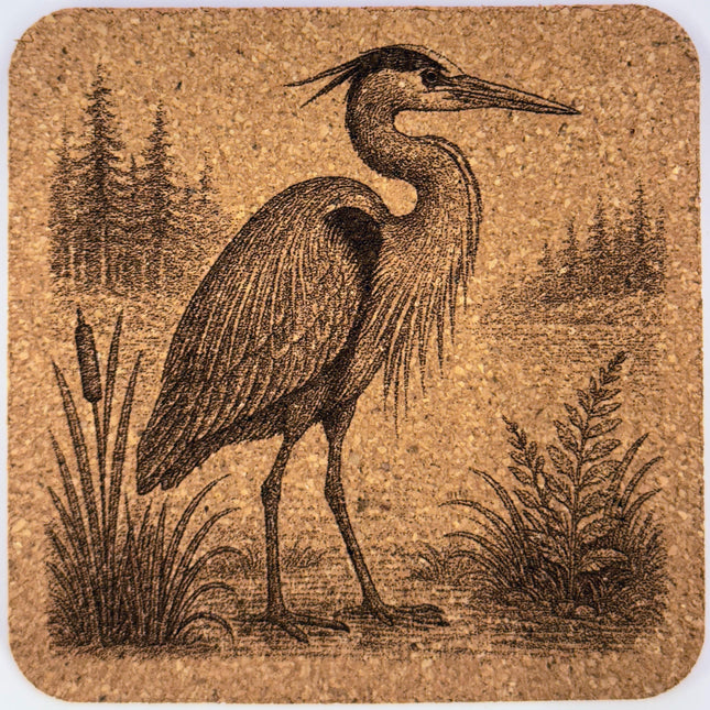 Great Blue Heron Wetland Scene – Pacific Northwest Bird Cork Coaster