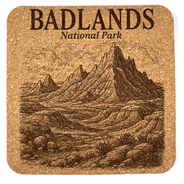 Badlands National Park Cork Coaster – South Dakota Prairie Landscape