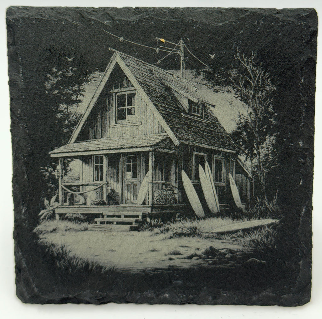 Coastal Surf Shack Slate Coaster – Beach Cabin Artwork