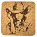 Cowgirl Hat Tip Cork Coaster – Western Rustic Horse Girl Decor
