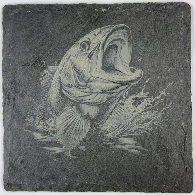 Big Splash Fish Slate Coaster – Bold Jumping Fish Engraved Stone