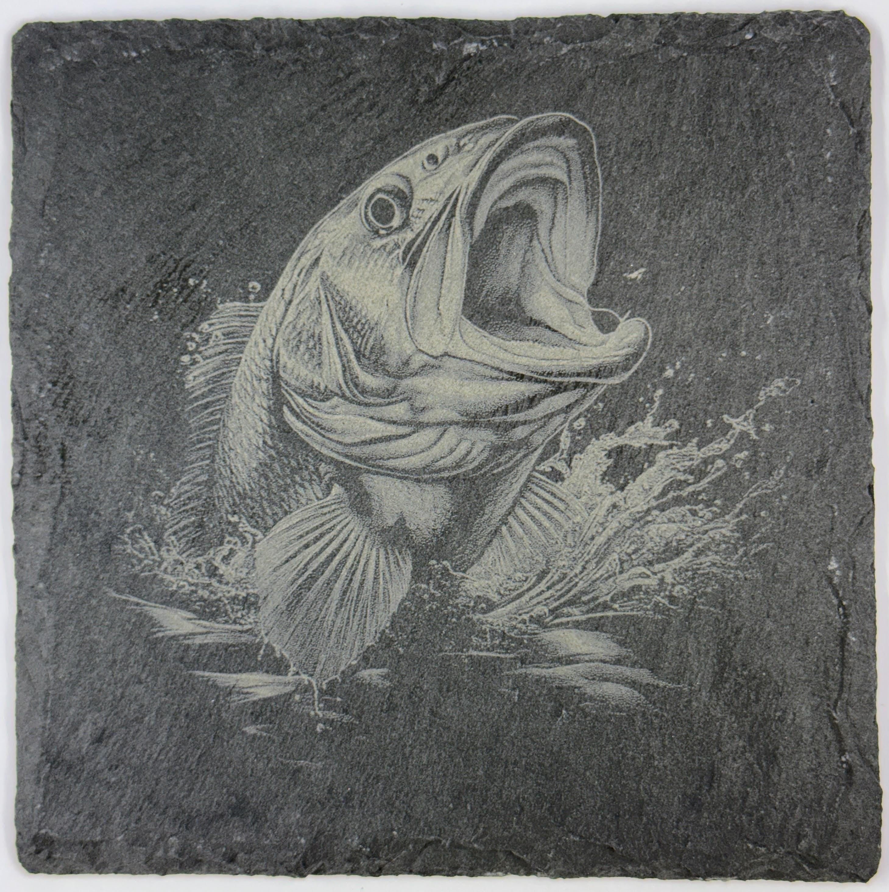 Big Splash Fish Slate Coaster – Bold Jumping Fish Engraved Stone