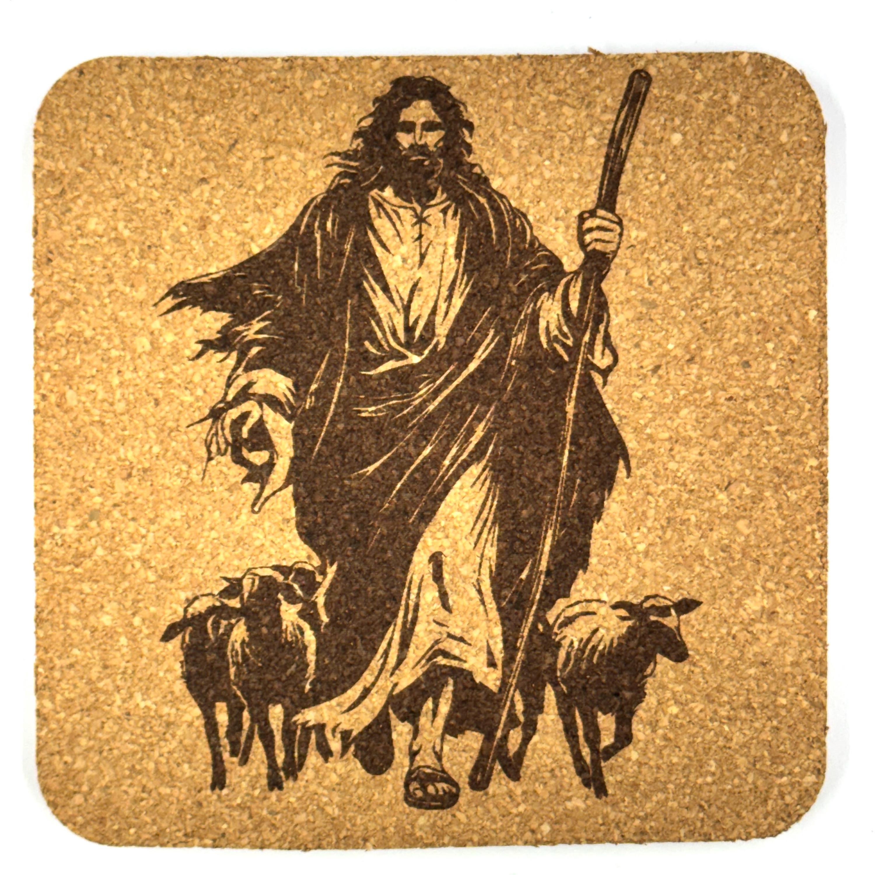 Good Shepherd Jesus Cork Coaster – Christian Biblical Artwork