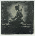 Seated Samurai in Silence – Katana Slate Coaster