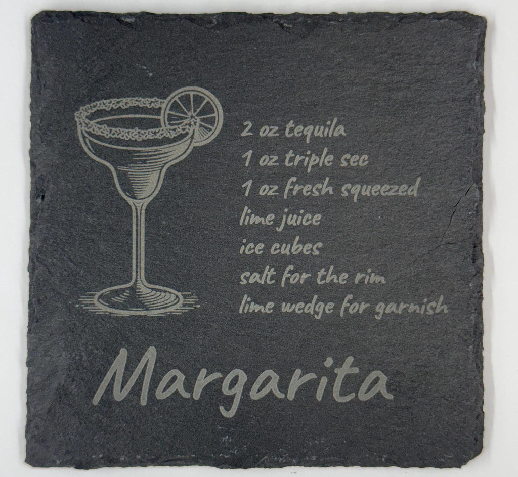 Cocktail Recipe Slate Coasters – Laser Engraved with Iconic Drinks - 4 Different Drinks