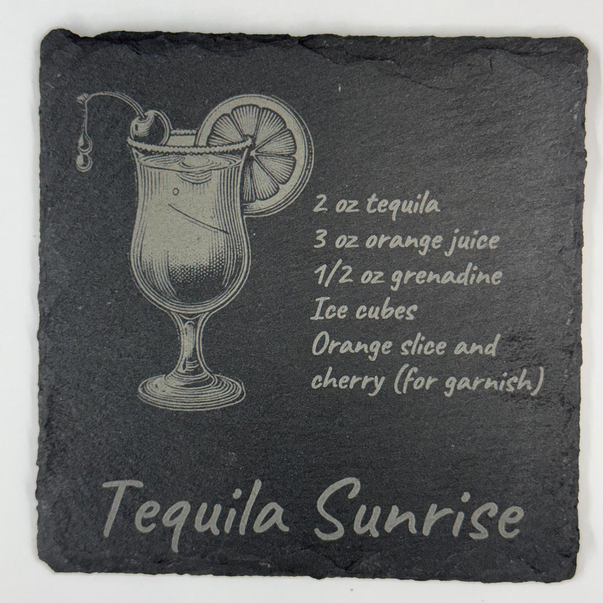 Cocktail Recipe Slate Coasters – Laser Engraved with Iconic Drinks - 4 Different Drinks