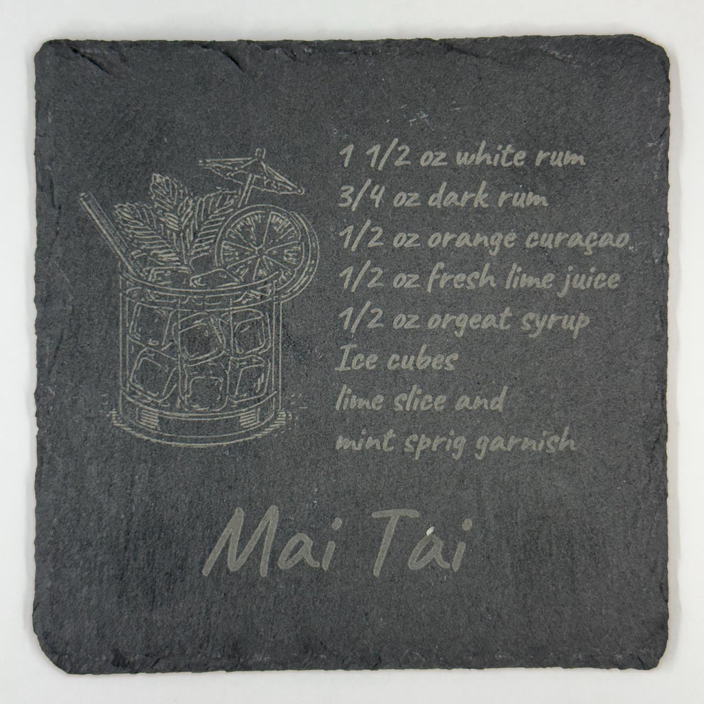 Cocktail Recipe Slate Coasters – Laser Engraved with Iconic Drinks - 4 Different Drinks
