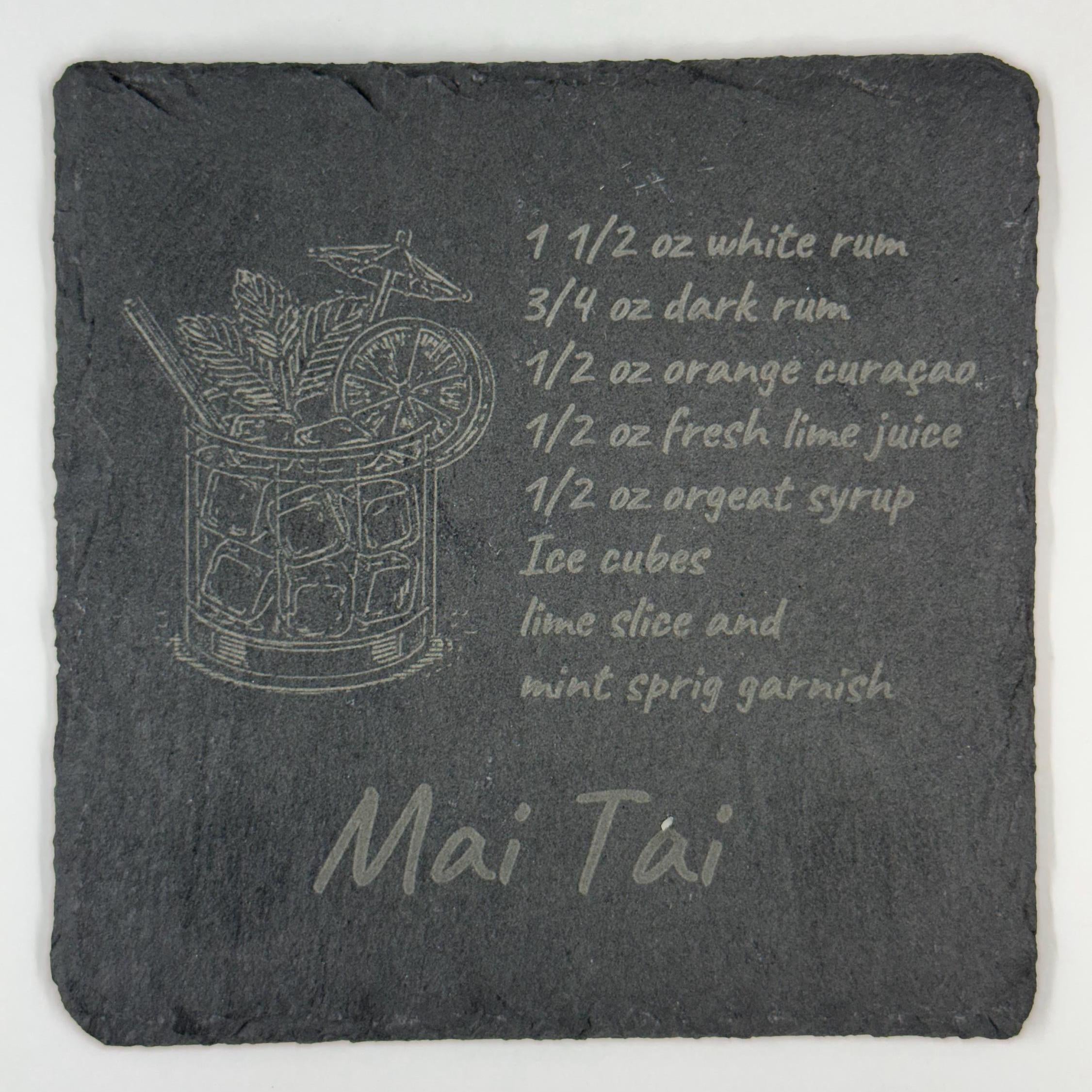 Cocktail Recipe Slate Coasters – Laser Engraved with Iconic Drinks - 4 Different Drinks