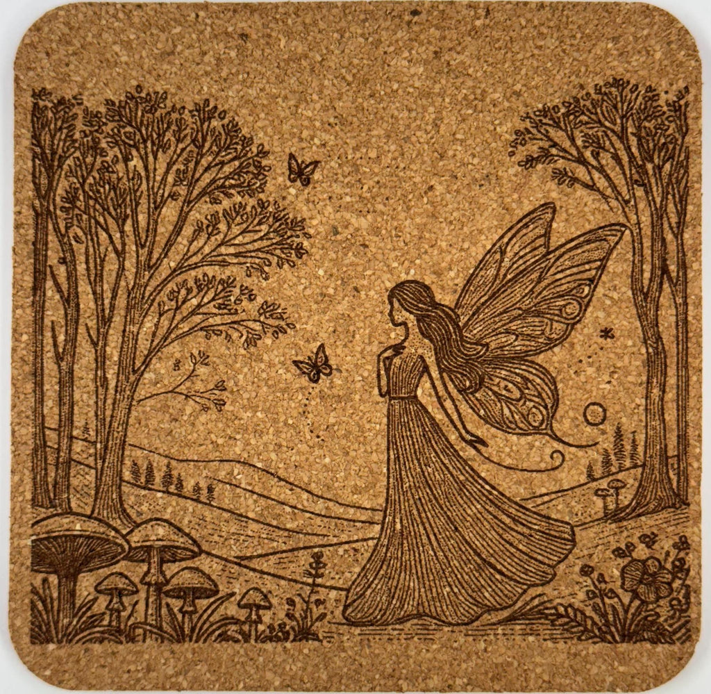 Forest Fairy Coaster Set of 4 Laser Engraved Cork