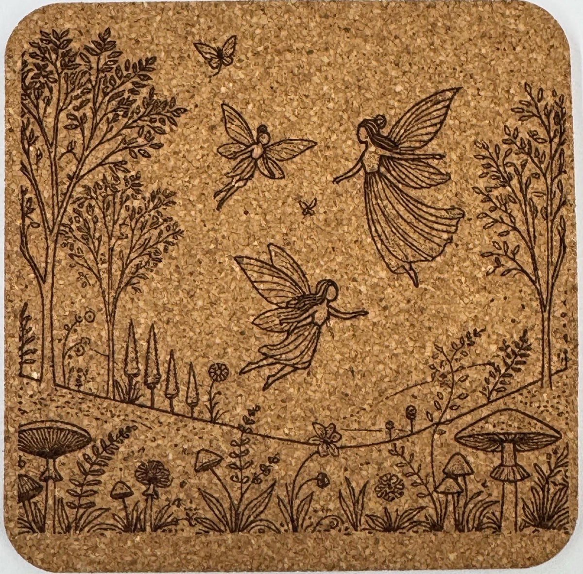 Forest Fairy Coaster Set of 4 Laser Engraved Cork