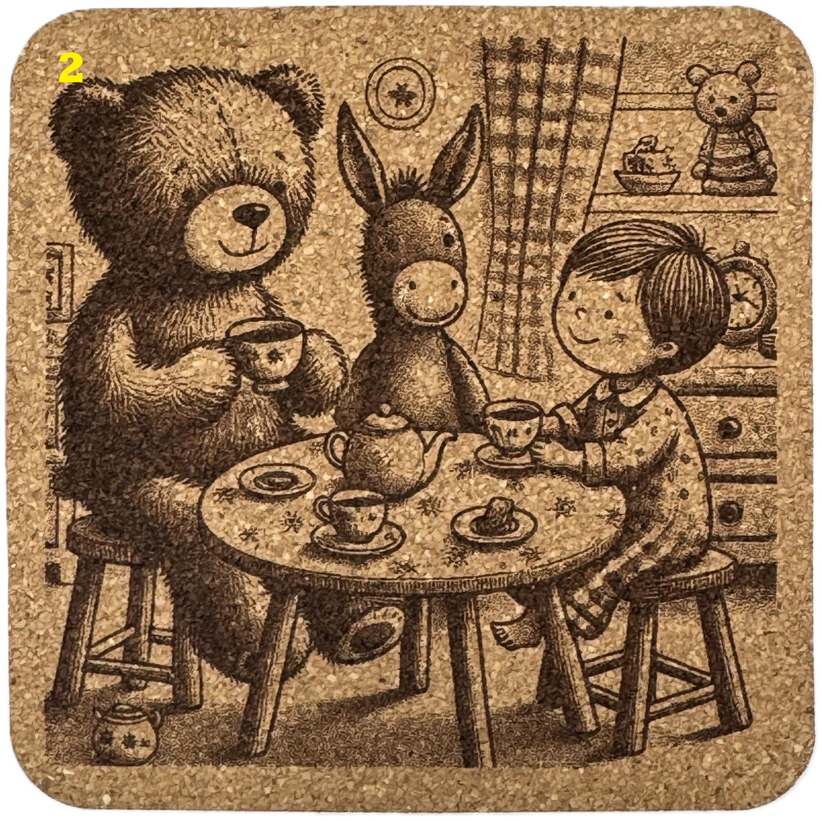 Playful Teddy Bear Laser Engraved Cork Coasters - 8 pictures to choose from