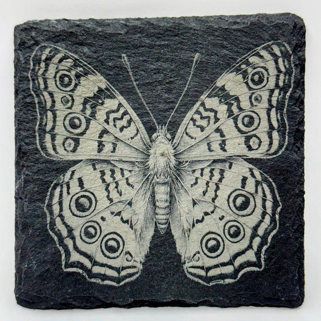 Butterfly Garden Decor, Nature Lover Gift, Set of 4 Laser Engraved Slate Coasters
