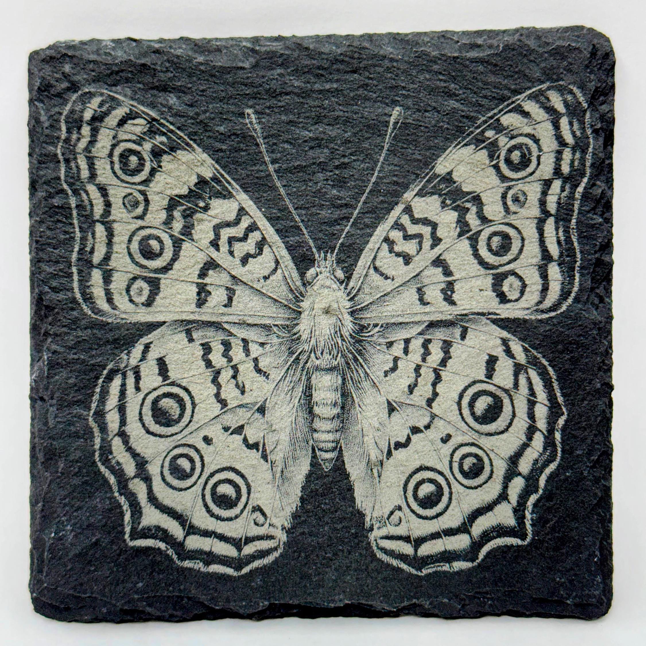 Butterfly Garden Decor, Nature Lover Gift, Set of 4 Laser Engraved Slate Coasters