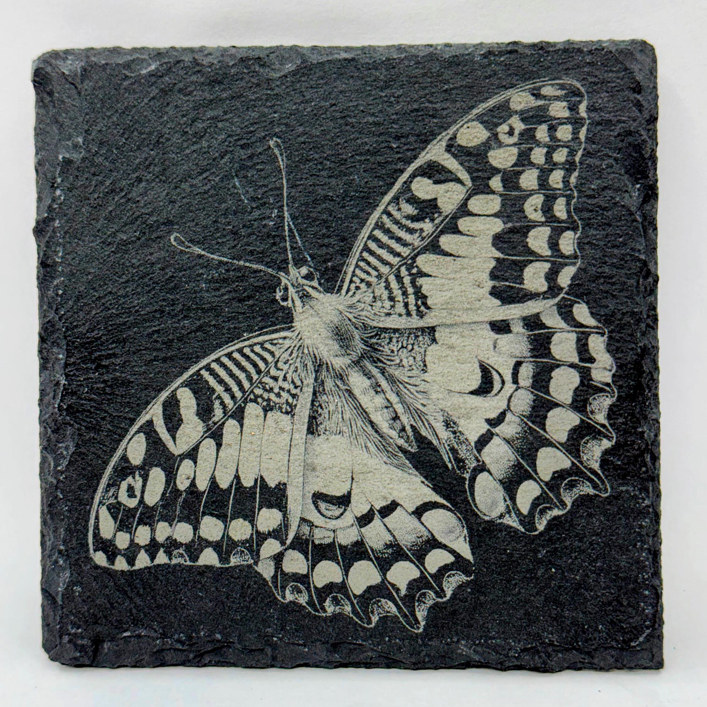 Butterfly Garden Decor, Nature Lover Gift, Set of 4 Laser Engraved Slate Coasters