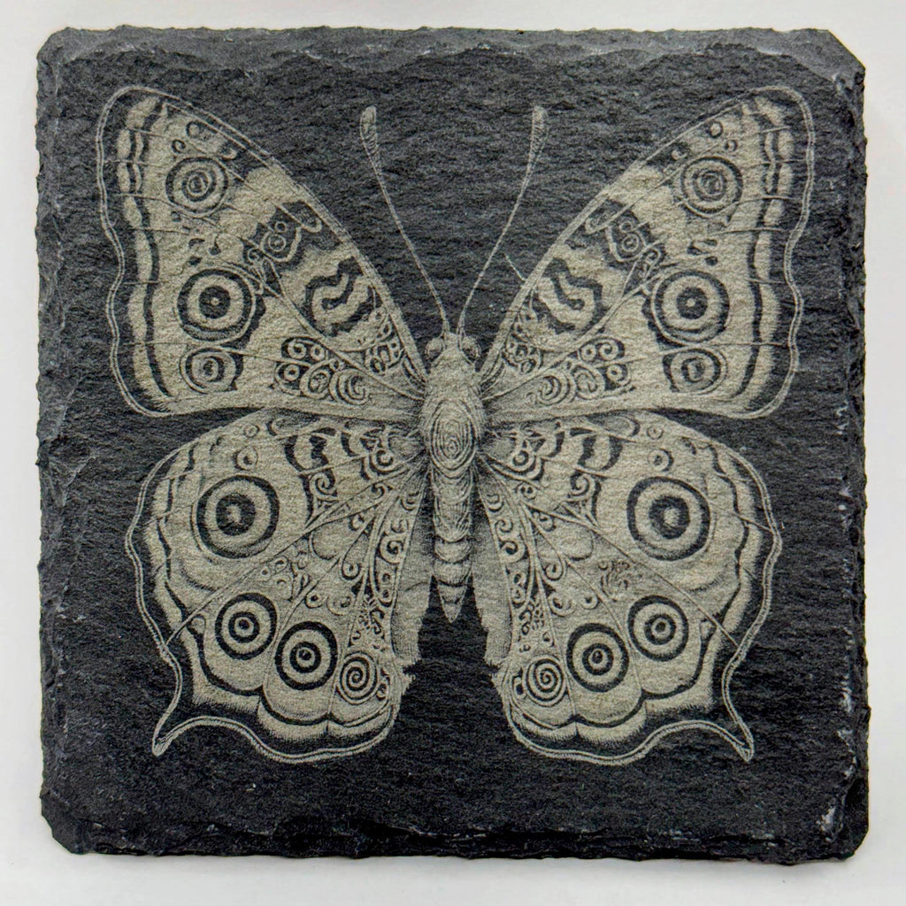 Butterfly Garden Decor, Nature Lover Gift, Set of 4 Laser Engraved Slate Coasters