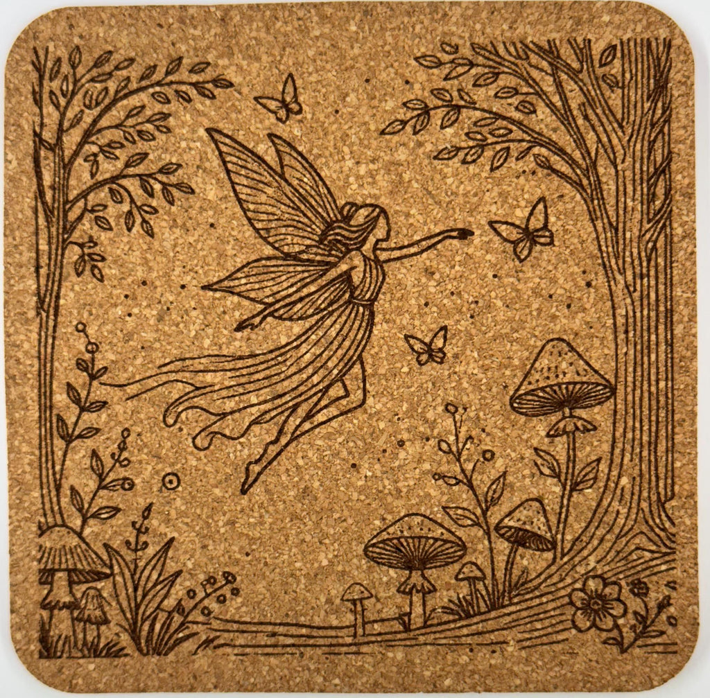 Forest Fairy Coaster Set of 4 Laser Engraved Cork