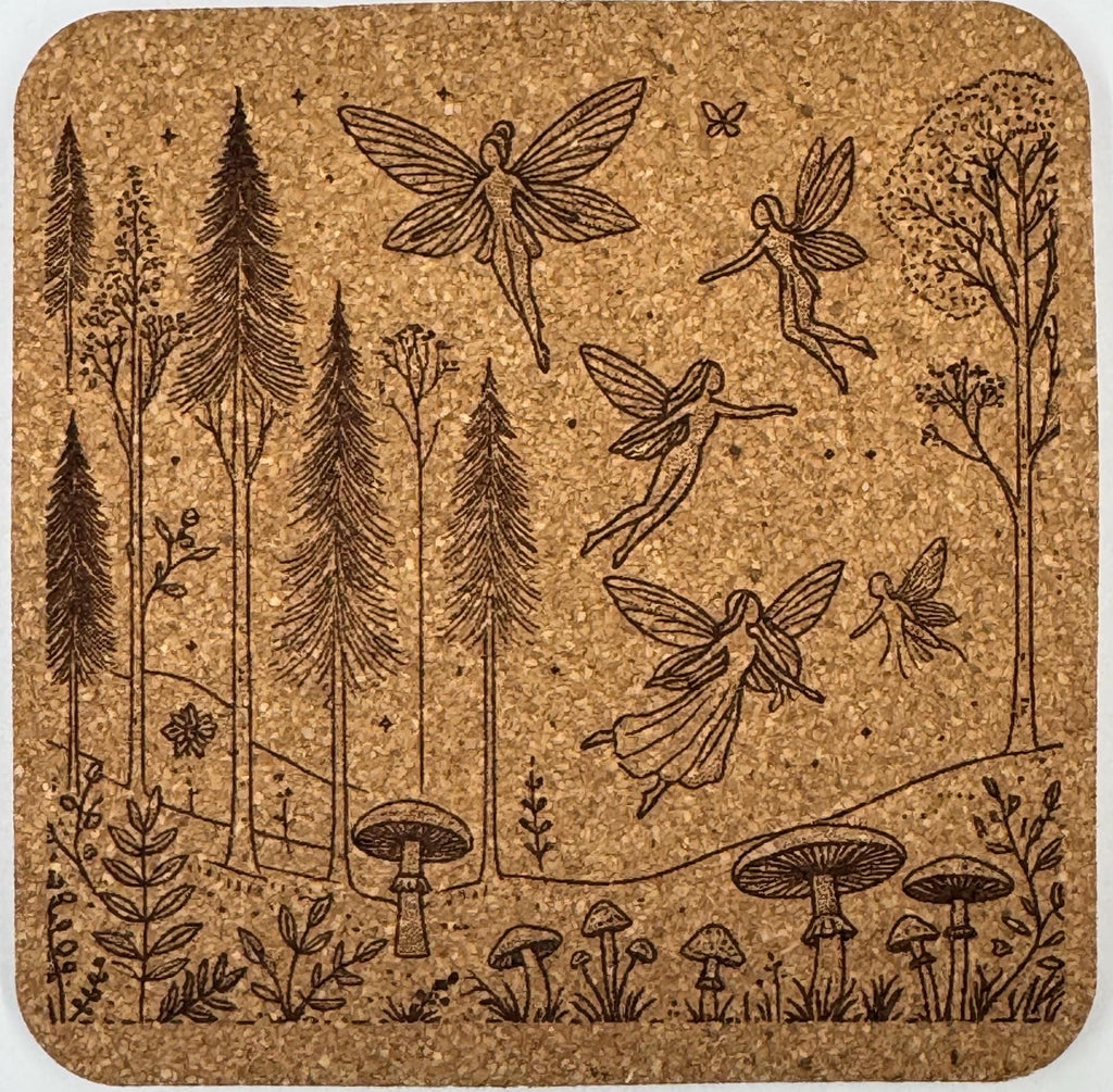 Forest Fairy Coaster Set of 4 Laser Engraved Cork