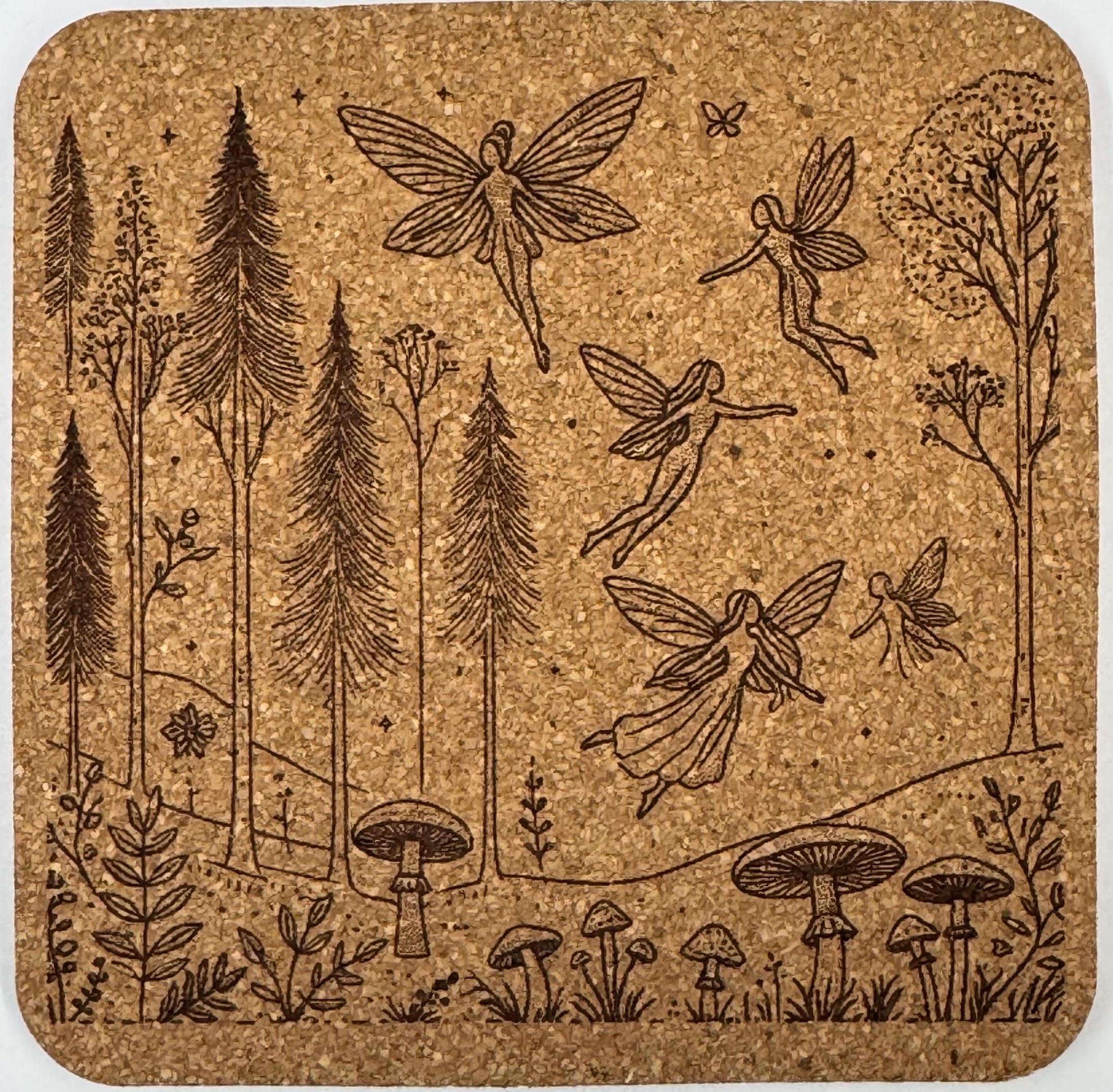 Forest Fairy Coaster Set of 4 Laser Engraved Cork