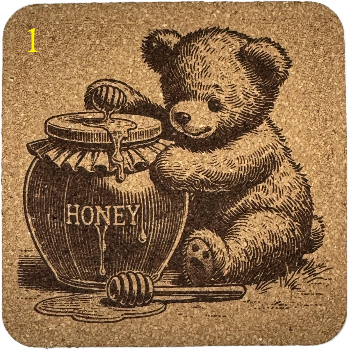 Playful Teddy Bear Laser Engraved Cork Coasters - 8 pictures to choose from