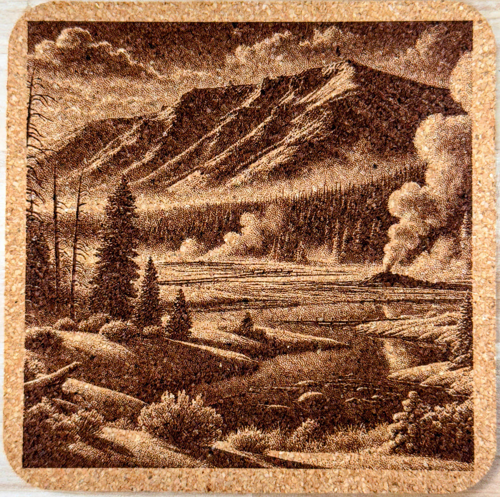 Yellowstone Coasters Set of 4 featuring the National Park laser engraved on Cork