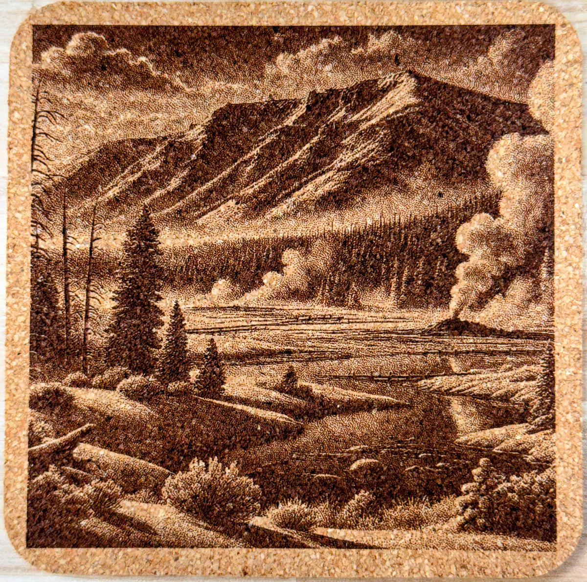Yellowstone Coasters Set of 4 featuring the National Park laser engraved on Cork
