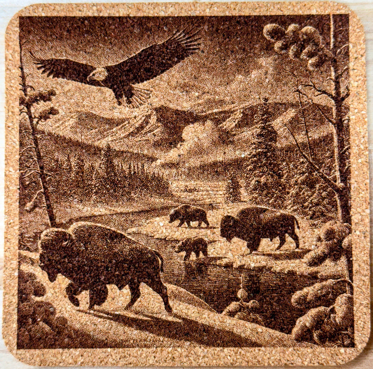 Yellowstone Coasters Set of 4 featuring the National Park laser engraved on Cork