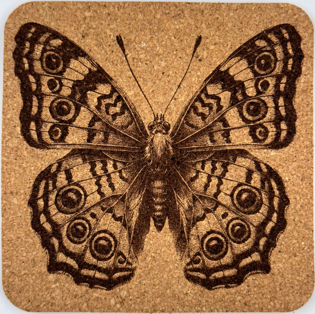 Butterfly Cork Drink Coasters Set | Laser Engraved Nature-Inspired Insect Art Decor
