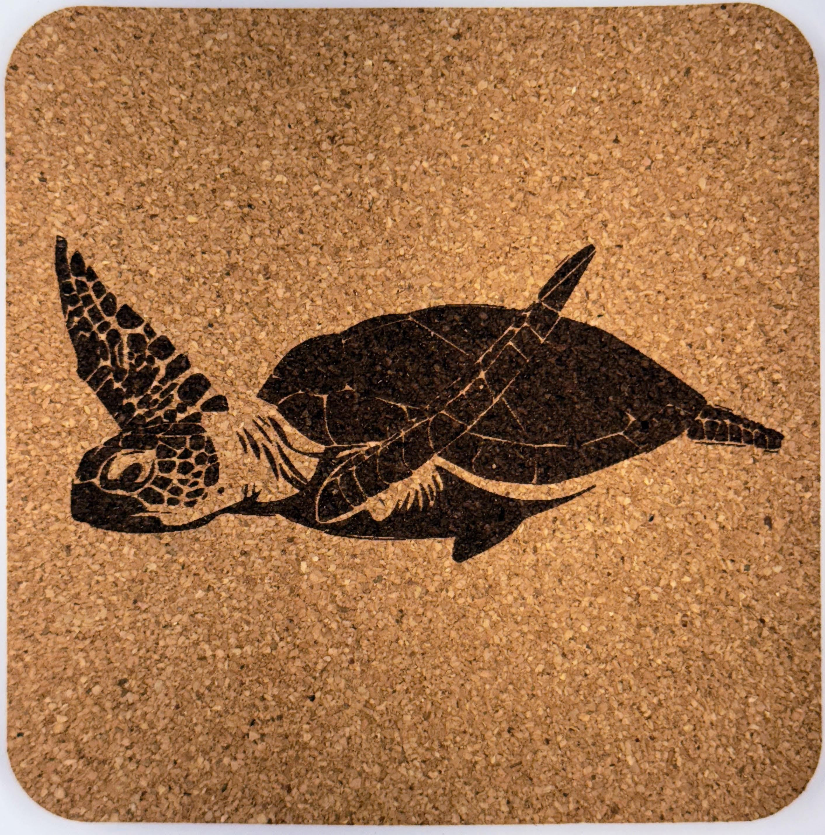 Sea Turtle Coasters Set of 4 Laser Engraved Cork Coaster