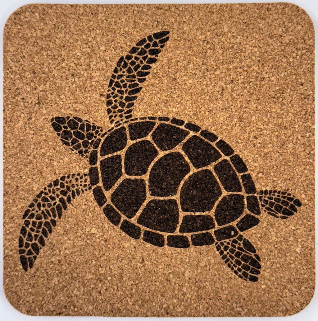 Sea Turtle Coasters Set of 4 Laser Engraved Cork Coaster