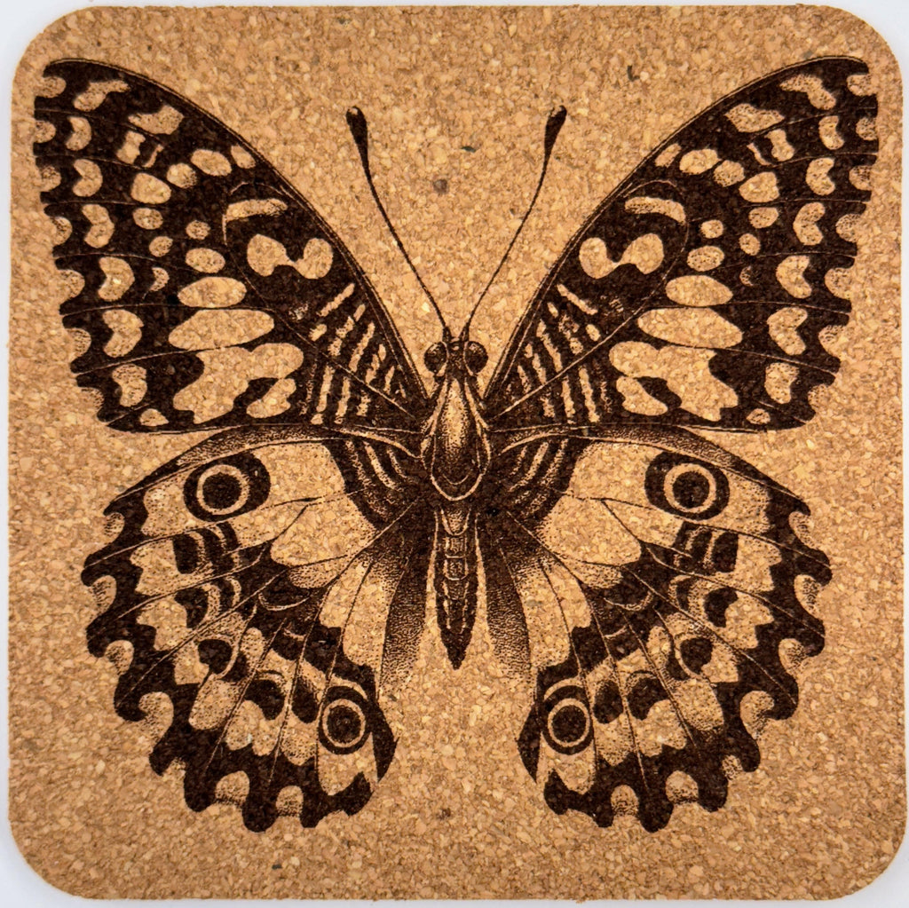 Butterfly Cork Drink Coasters Set | Laser Engraved Nature-Inspired Insect Art Decor