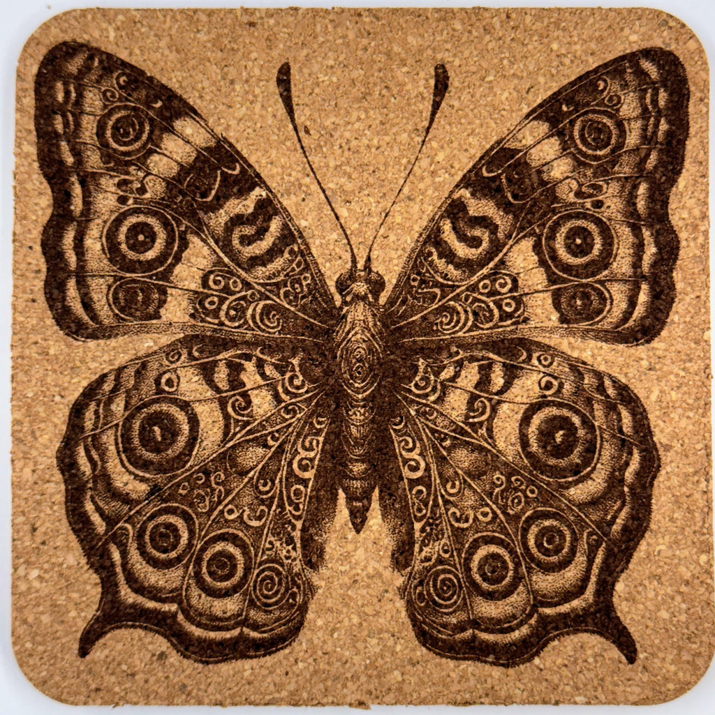 Butterfly Cork Drink Coasters Set | Laser Engraved Nature-Inspired Insect Art Decor