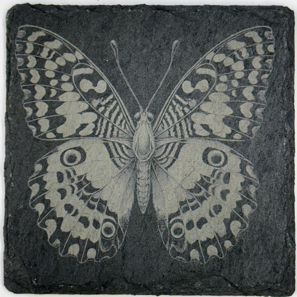 Butterfly Garden Decor, Nature Lover Gift, Set of 4 Laser Engraved Slate Coasters