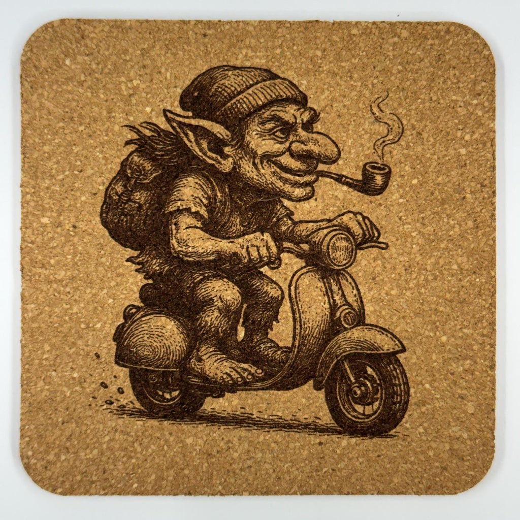 Goblin Motorcycle Laser Engraved Set of 4 Cork Coasters