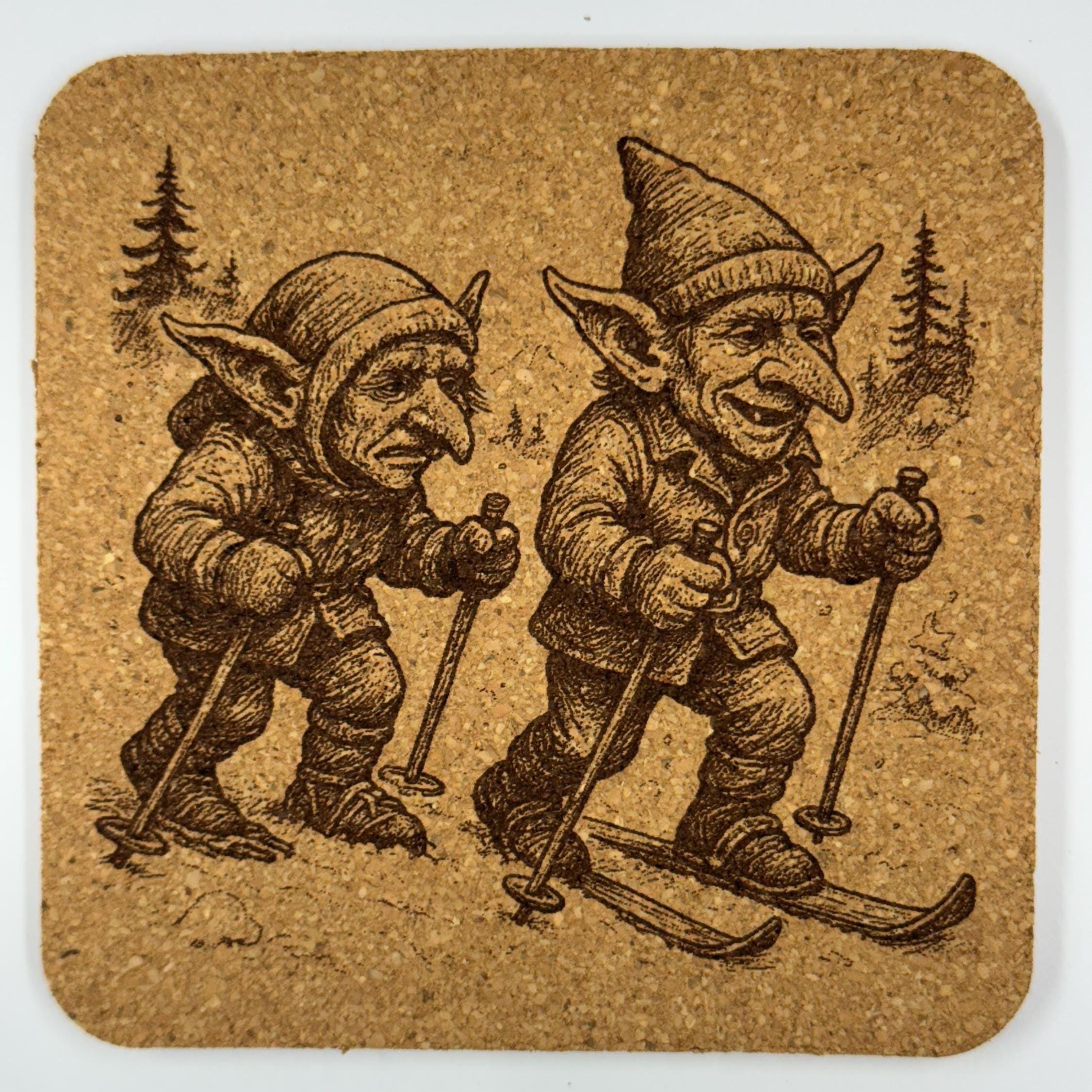 Hiking Goblins Coaster Set of 4 Laser Engraved Cork - Fantasy Adventure
