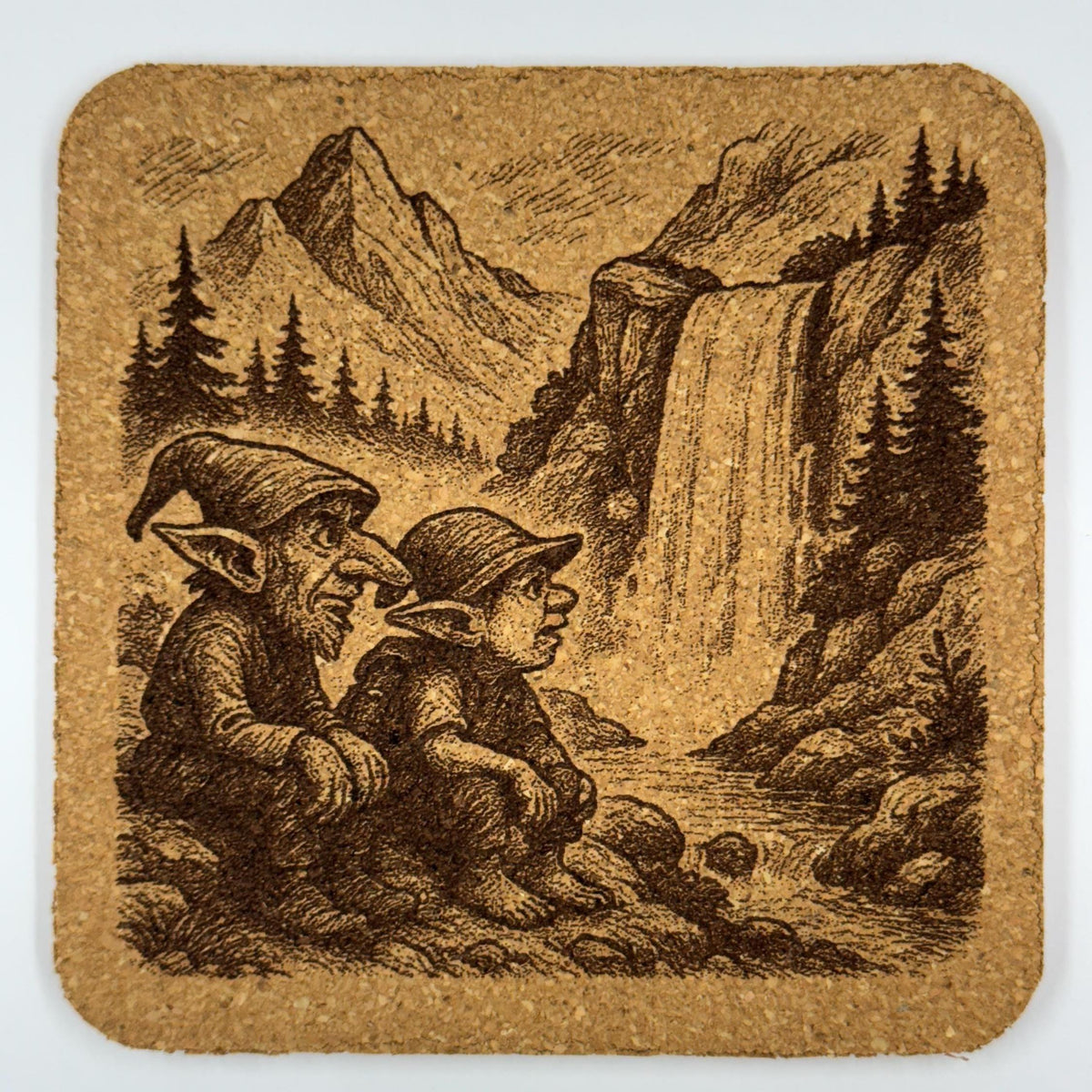 Hiking Goblins Coaster Set of 4 Laser Engraved Cork - Fantasy Adventure