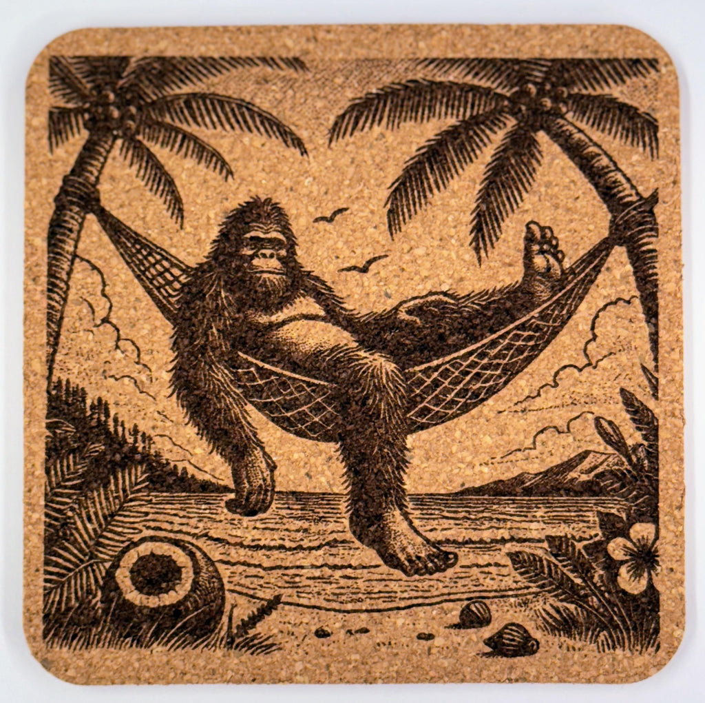 Tropical Bigfoot – Set of 4 Laser Engraved Cork Coasters