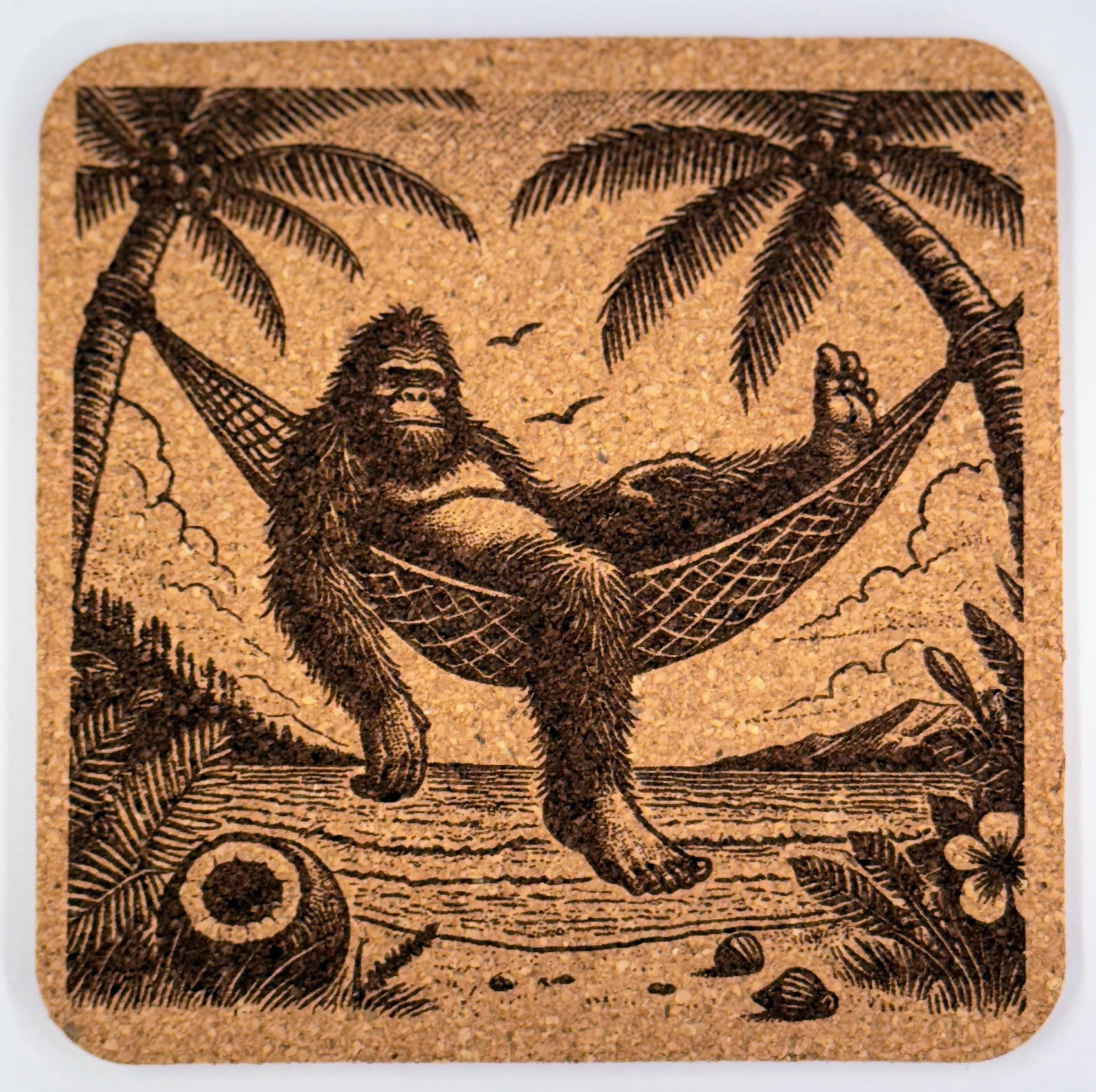 Tropical Bigfoot – Set of 4 Laser Engraved Cork Coasters