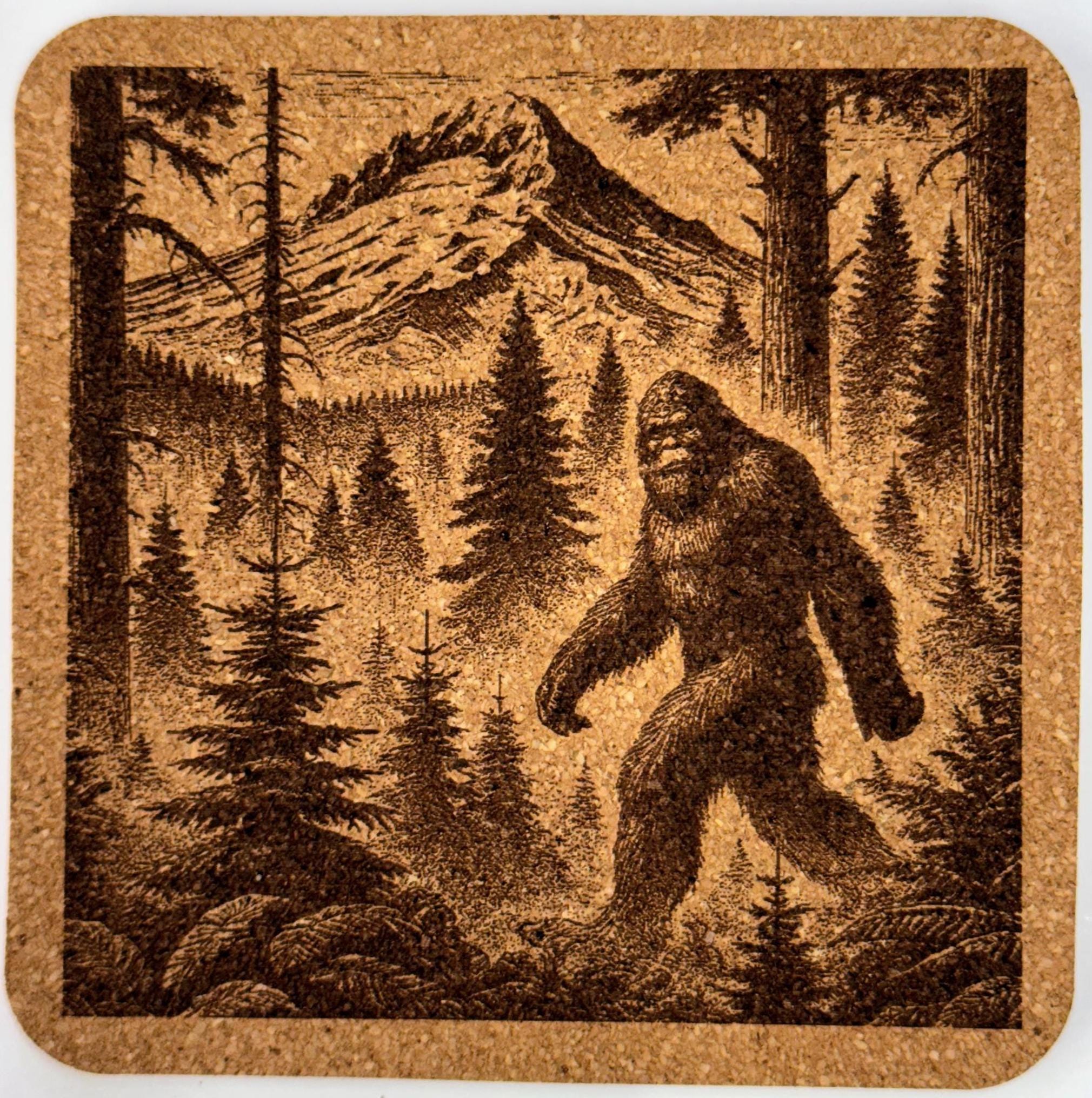 Explore the Pacific Northwest Outdoors with Bigfoot - Set of 4 Cork Coasters