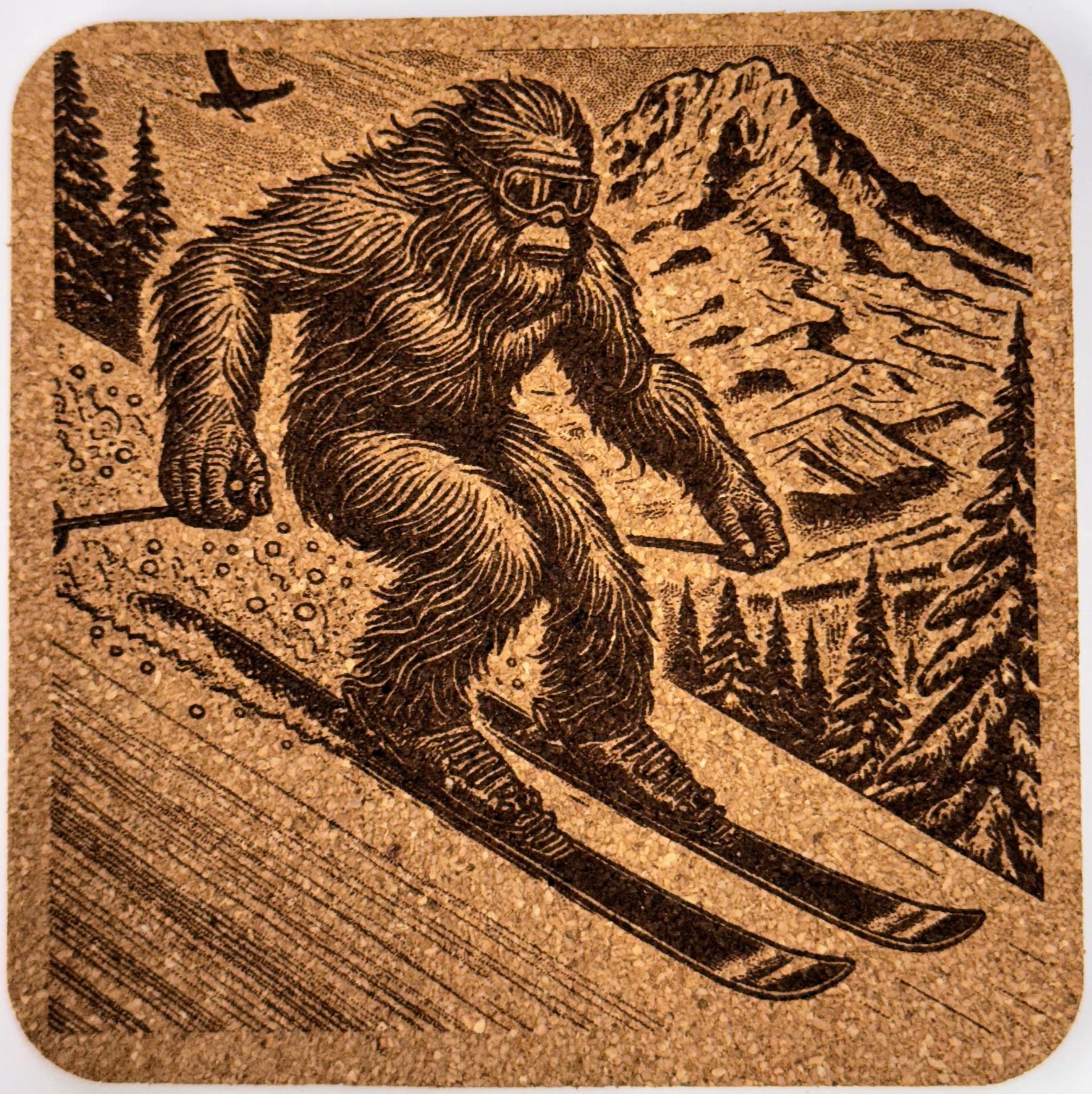 Explore the Pacific Northwest Outdoors with Bigfoot - Set of 4 Cork Coasters