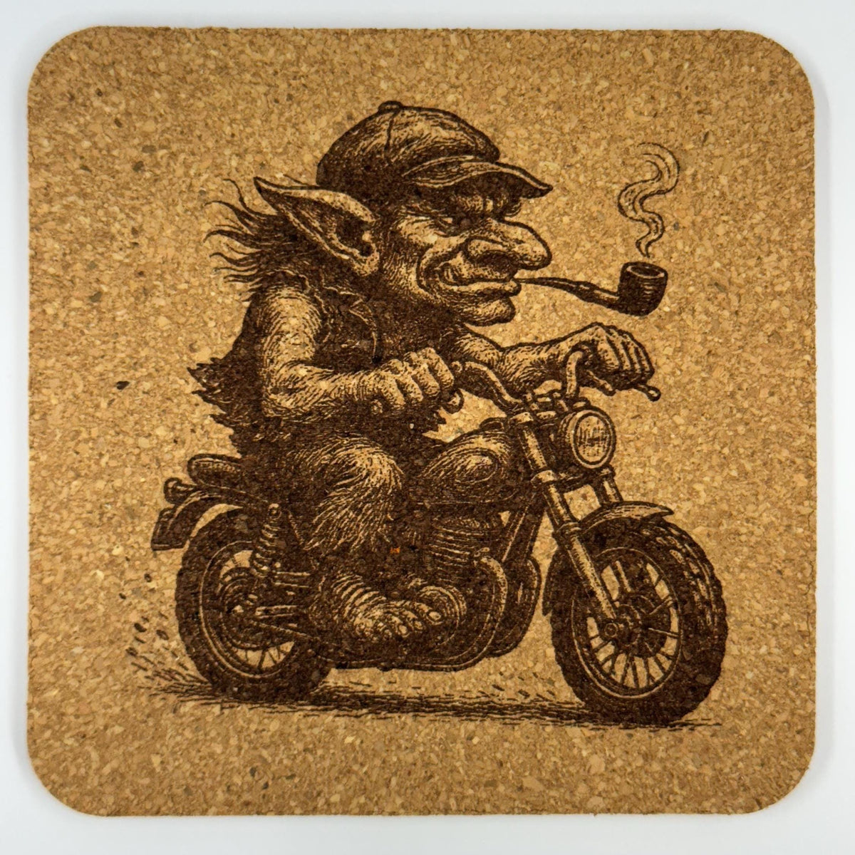 Goblin Motorcycle Laser Engraved Set of 4 Cork Coasters