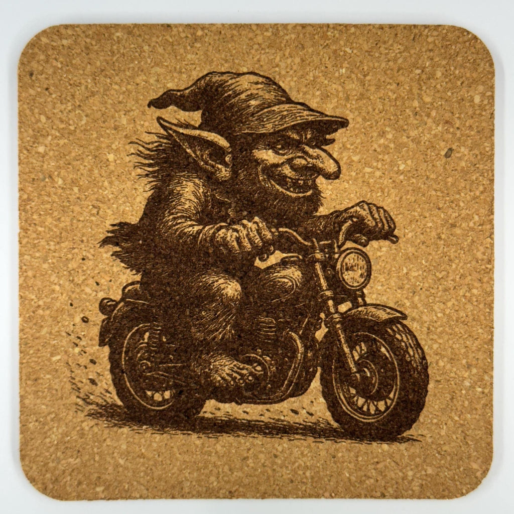 Goblin Motorcycle Laser Engraved Set of 4 Cork Coasters