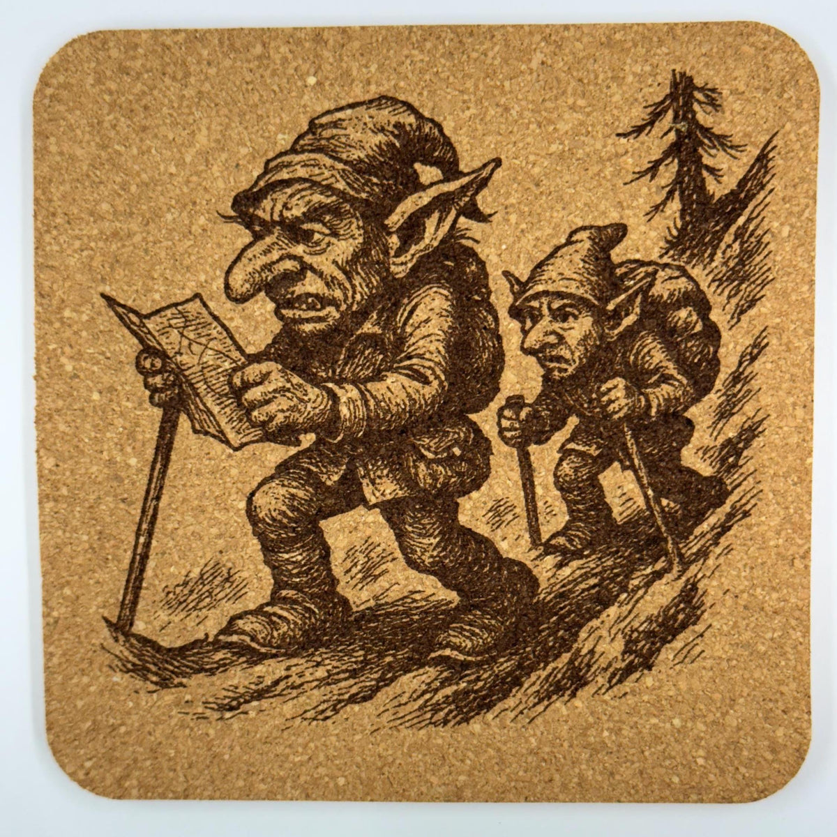 Hiking Goblins Coaster Set of 4 Laser Engraved Cork - Fantasy Adventure