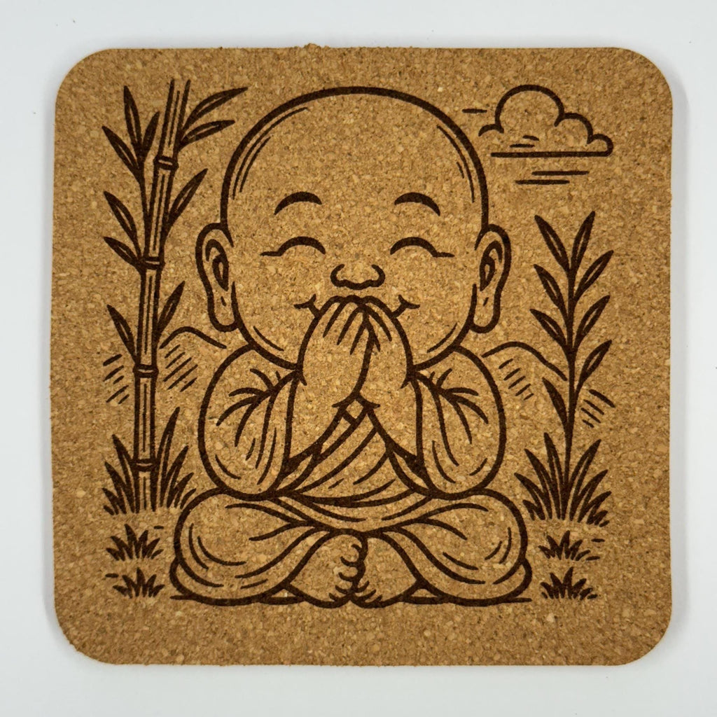 Baby Buddhas Laser Engraved Cork Coaster Set of 4