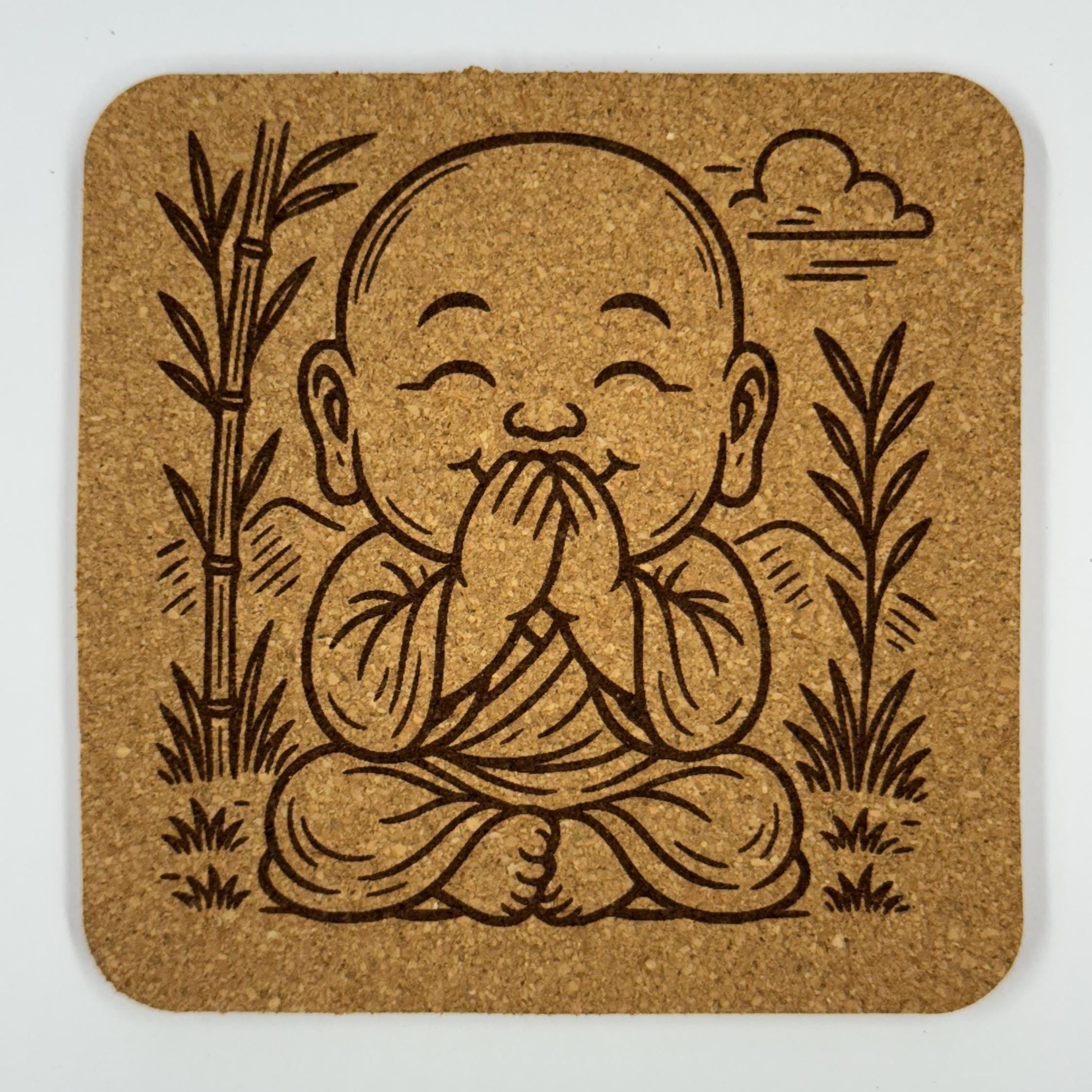 Baby Buddhas Laser Engraved Cork Coaster Set of 4