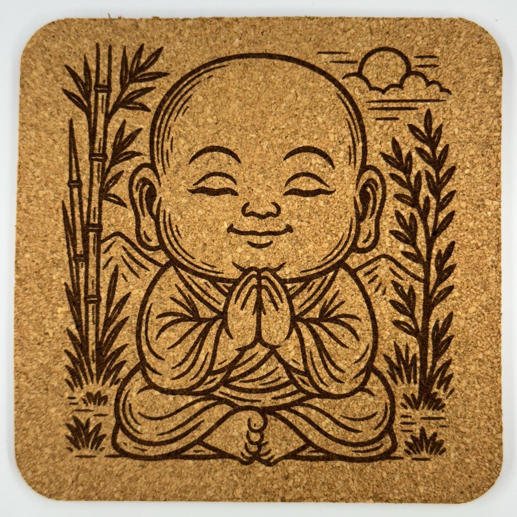 Baby Buddhas Laser Engraved Cork Coaster Set of 4