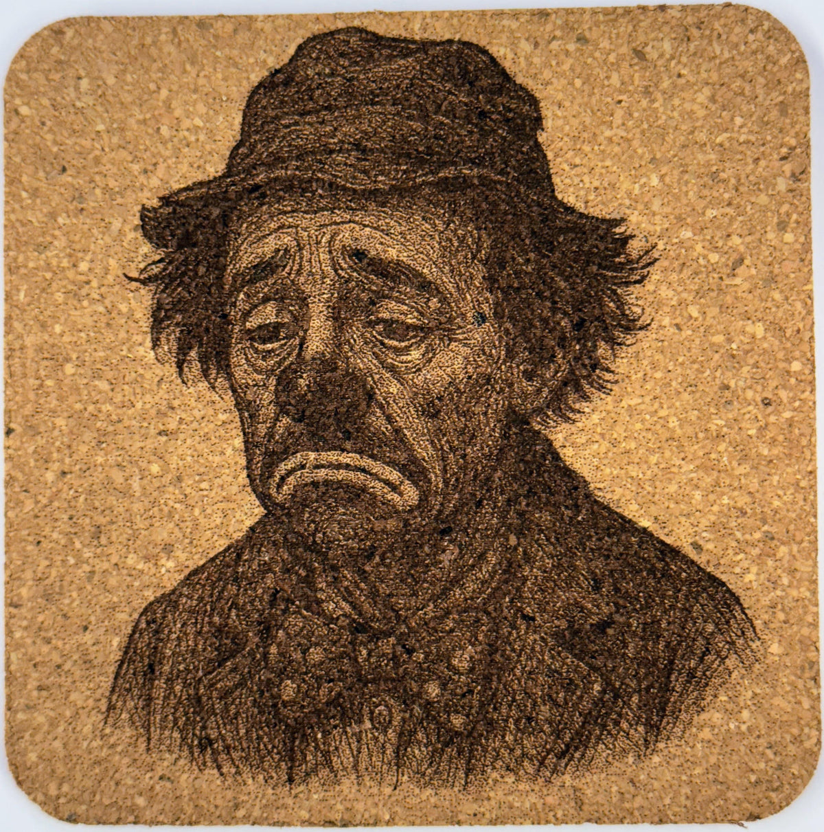 Vintage Hobo Clown Cork Coaster Set - Laser Engraved, Set of 4