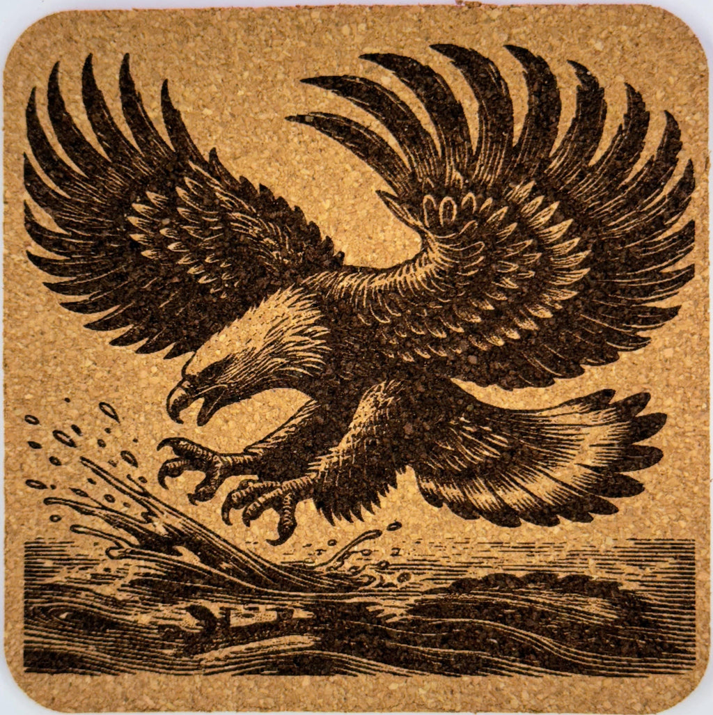 Laser Engraved Bald Eagle Cork Coaster Set - Majestic Bird Drink Coasters
