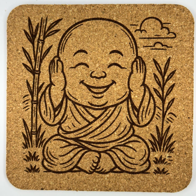 Baby Buddhas Laser Engraved Cork Coaster Set of 4